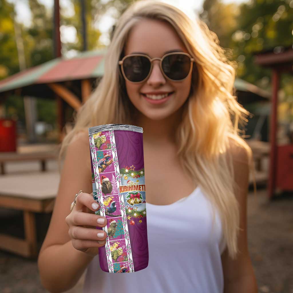 New Zealand Merry Christmas Skinny Tumbler Maori Animals Xmas Style and Koru Tattoo Pink Color LT03 - Polynesian Pride