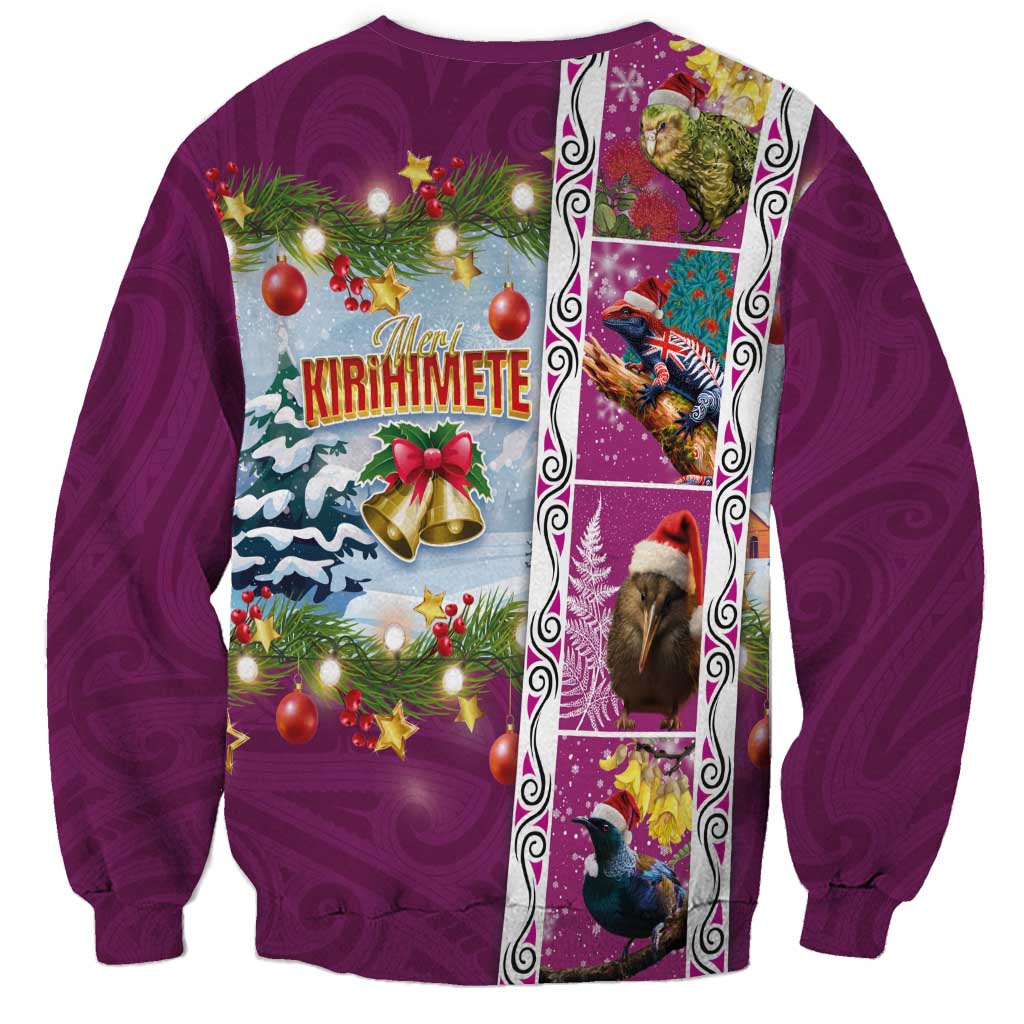 New Zealand Merry Christmas Sweatshirt Maori Animals, Koru Tattoo - Pink Xmas Style LT03 - Polynesian Pride