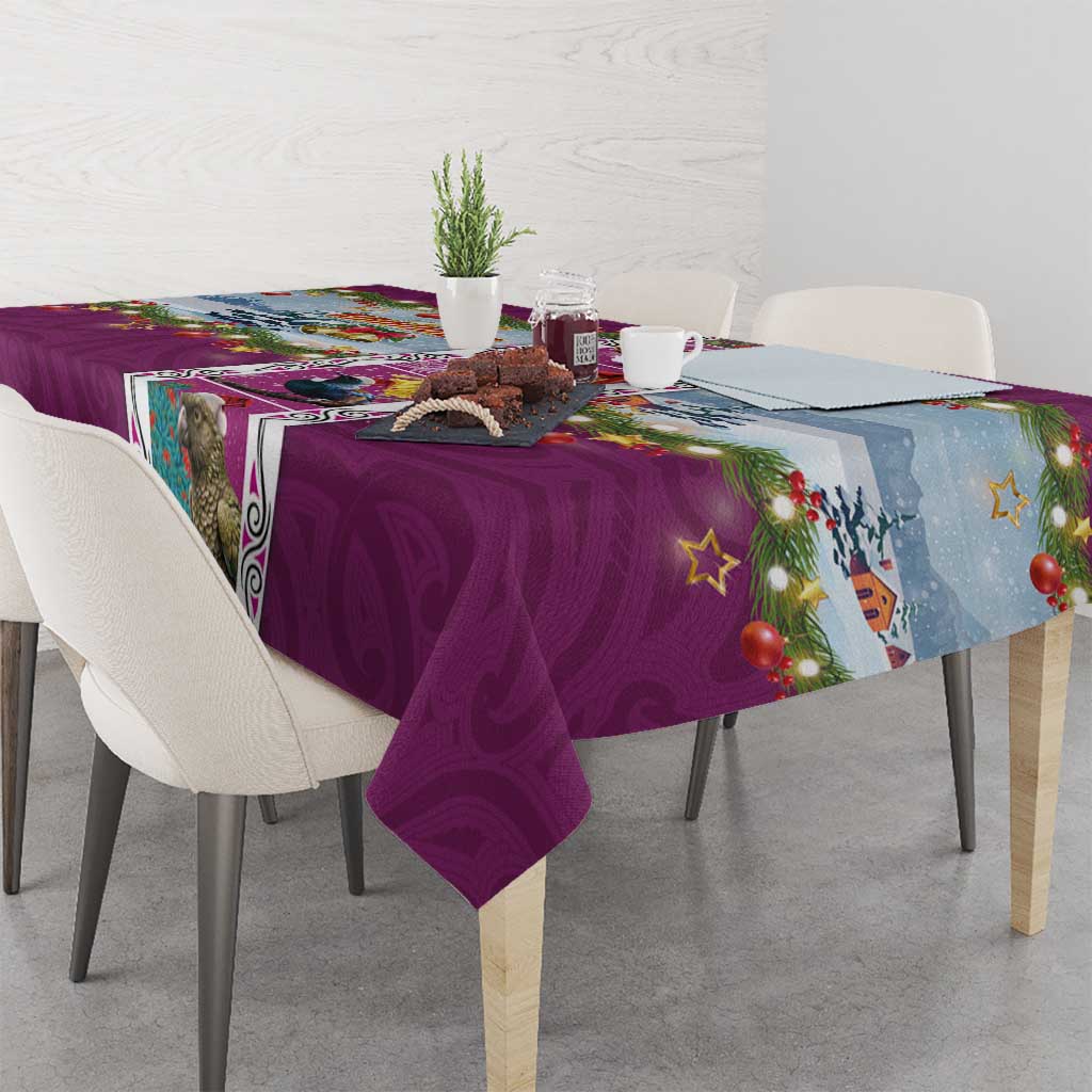 New Zealand Merry Christmas Tablecloth Maori Animals, Koru Tattoo - Pink Xmas Style LT03 - Polynesian Pride
