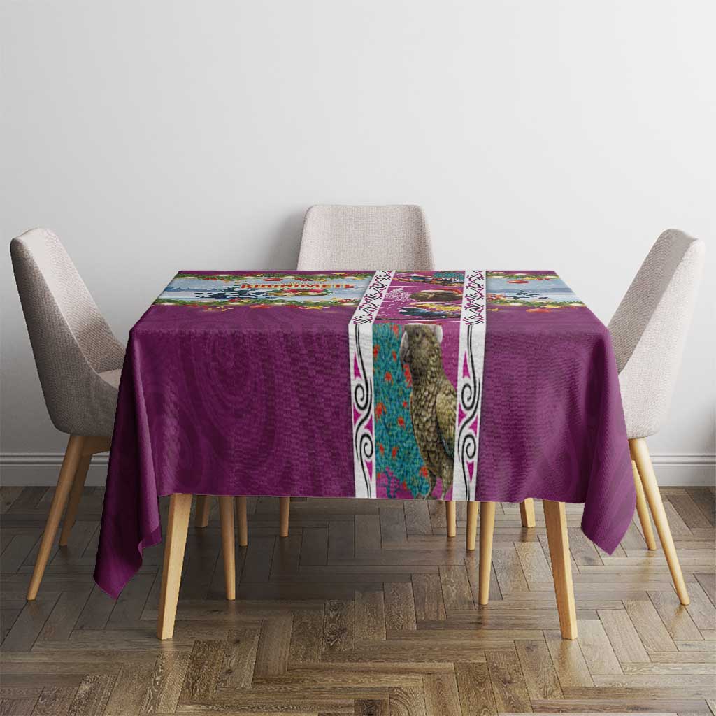 New Zealand Merry Christmas Tablecloth Maori Animals, Koru Tattoo - Pink Xmas Style LT03 - Polynesian Pride