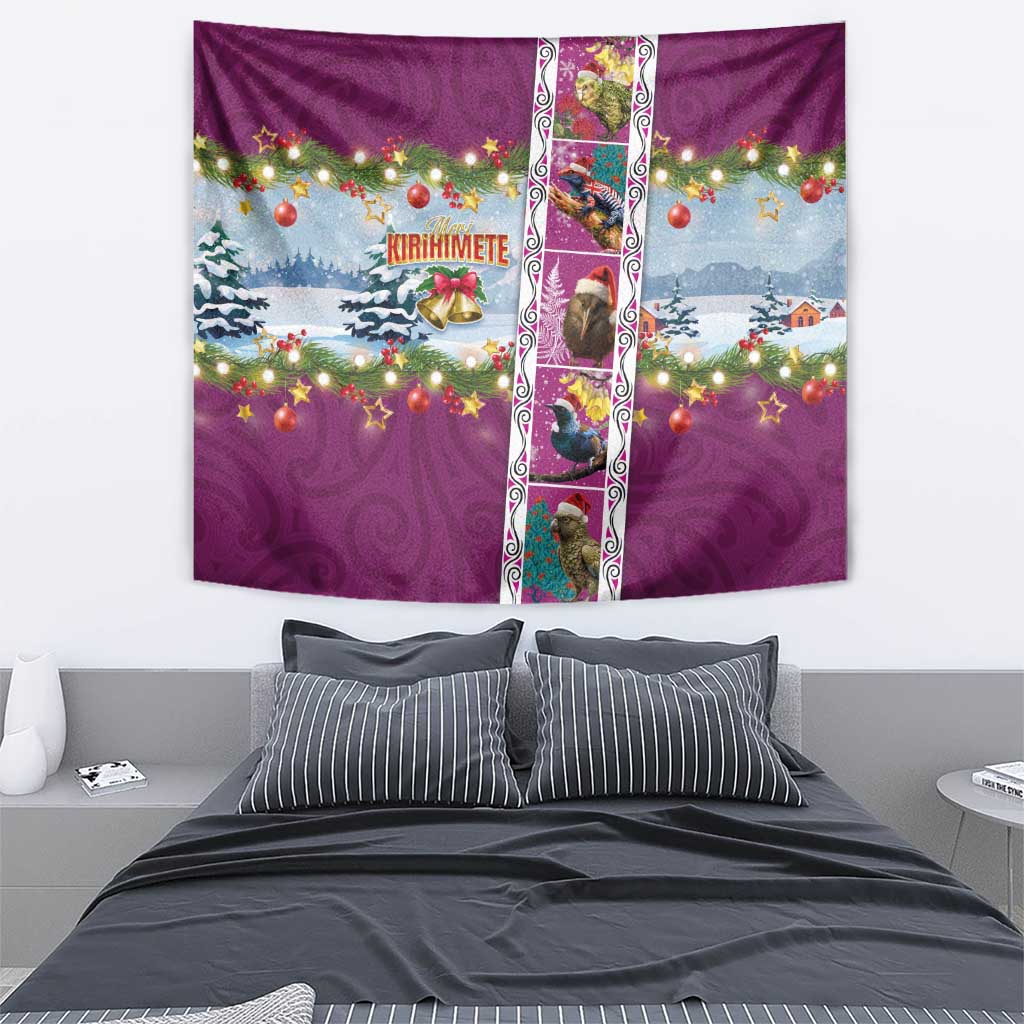 New Zealand Merry Christmas Tapestry Maori Animals, Koru Tattoo - Pink Xmas Style