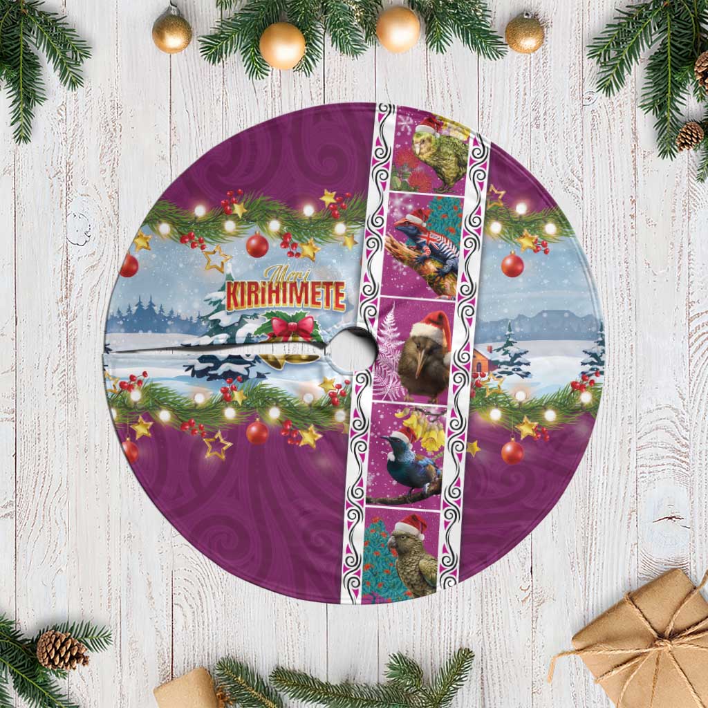 New Zealand Merry Christmas Tree Skirt Maori Animals, Koru Tattoo - Pink Xmas Style LT03 Casual Pink - Polynesian Pride