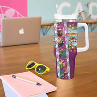 New Zealand Merry Christmas Tumbler With Handle Maori Animals Xmas Style and Koru Tattoo Pink Color