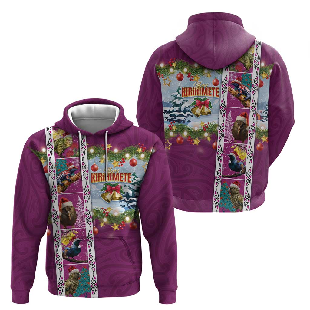 New Zealand Merry Christmas Zip Hoodie Maori Animals, Koru Tattoo - Pink Xmas Style