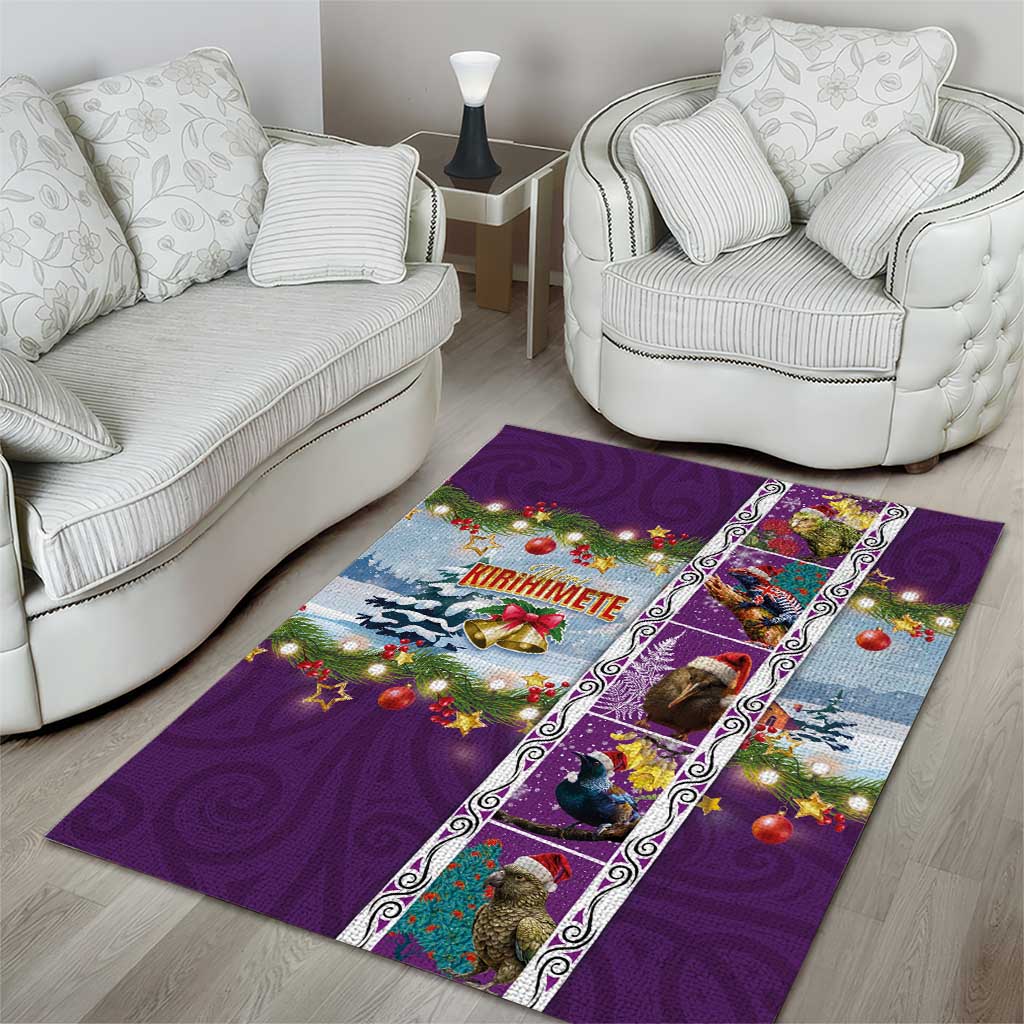 New Zealand Merry Christmas Area Rug Maori Animals, Koru Tattoo - Purple Xmas Style