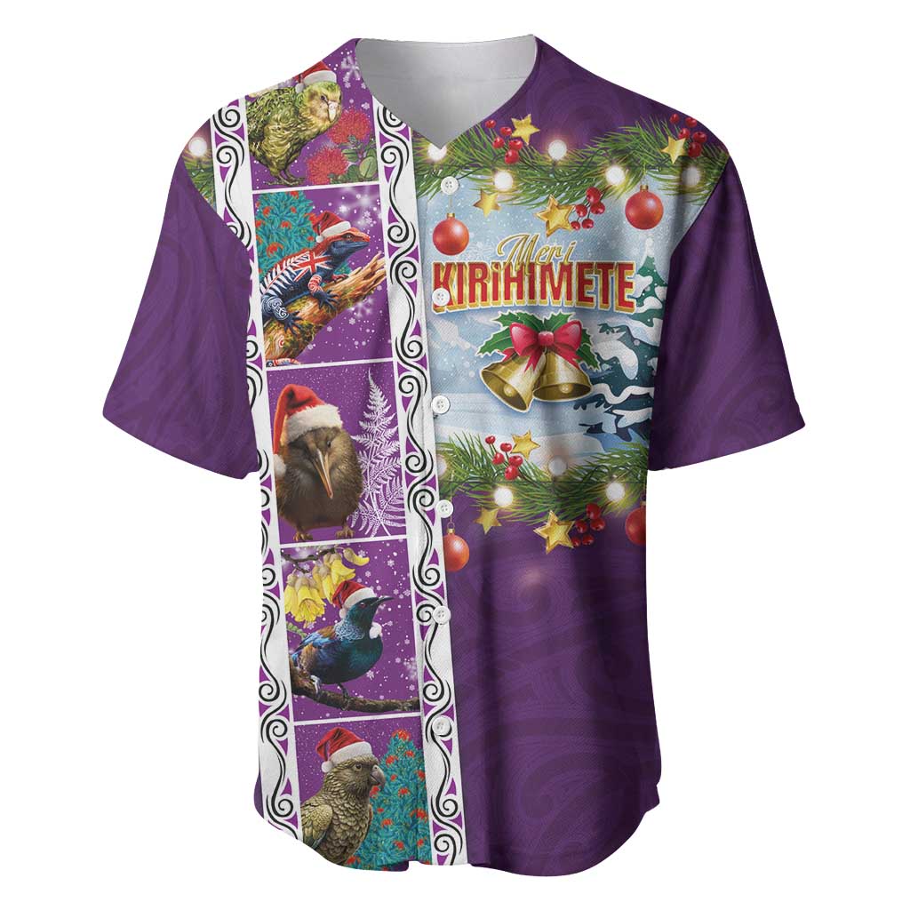 New Zealand Merry Christmas Baseball Jersey Maori Animals, Koru Tattoo - Purple Xmas Style LT03 Purple - Polynesian Pride