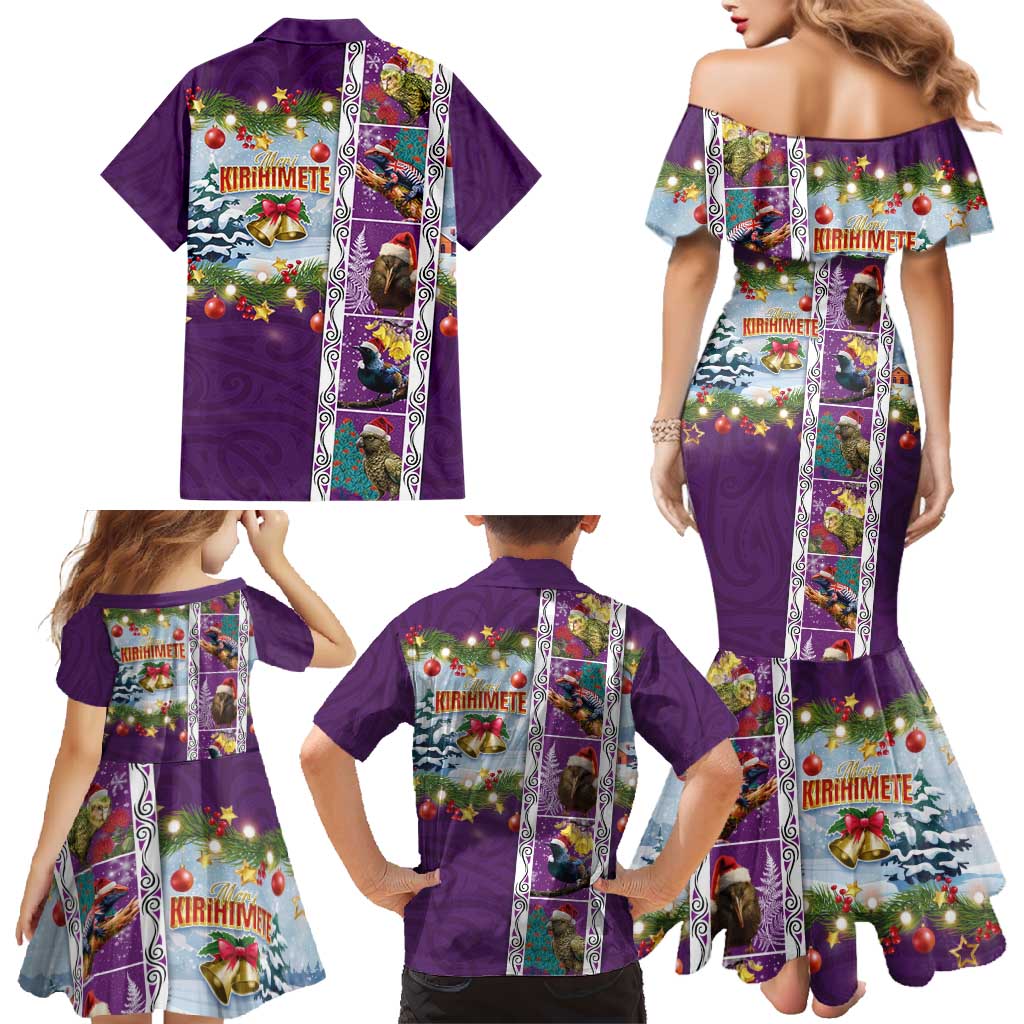 New Zealand Merry Christmas Family Matching Mermaid Dress and Hawaiian Shirt Maori Animals, Koru Tattoo - Purple Xmas Style LT03 - Polynesian Pride