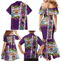 New Zealand Merry Christmas Family Matching Mermaid Dress and Hawaiian Shirt Maori Animals, Koru Tattoo - Purple Xmas Style LT03 - Polynesian Pride