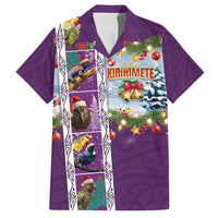 New Zealand Merry Christmas Family Matching Off Shoulder Maxi Dress and Hawaiian Shirt Maori Animals, Koru Tattoo - Purple Xmas Style LT03 Dad's Shirt - Short Sleeve Purple - Polynesian Pride