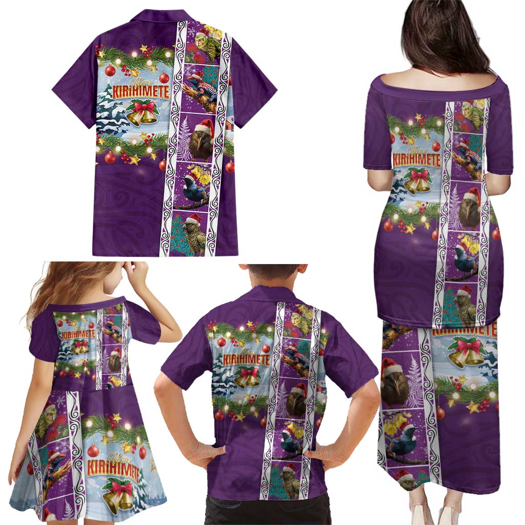 New Zealand Merry Christmas Family Matching Puletasi and Hawaiian Shirt Maori Animals, Koru Tattoo - Purple Xmas Style LT03 - Polynesian Pride