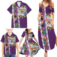 New Zealand Merry Christmas Family Matching Summer Maxi Dress and Hawaiian Shirt Maori Animals, Koru Tattoo - Purple Xmas Style LT03 - Polynesian Pride