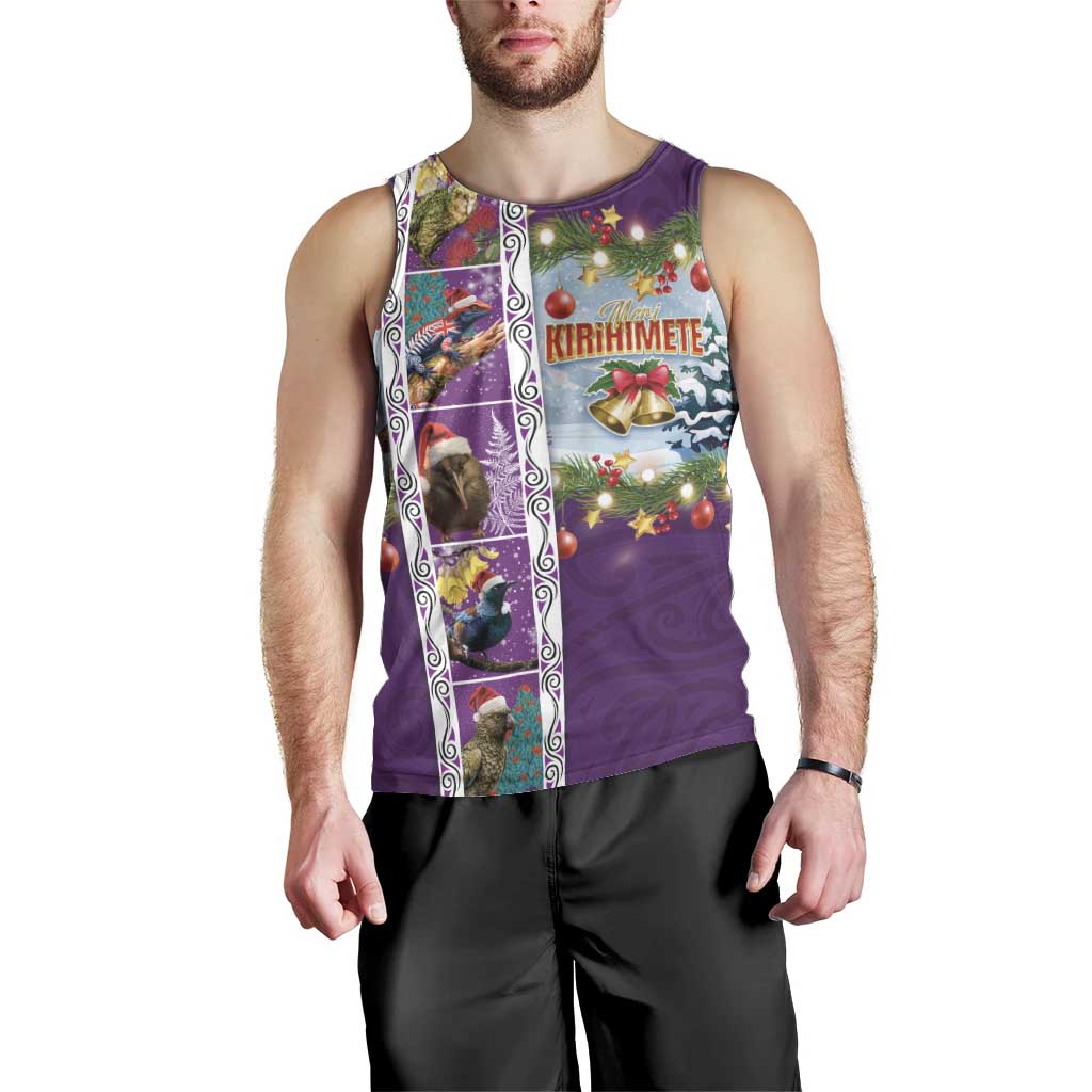 New Zealand Merry Christmas Men Tank Top Maori Animals, Koru Tattoo - Purple Xmas Style