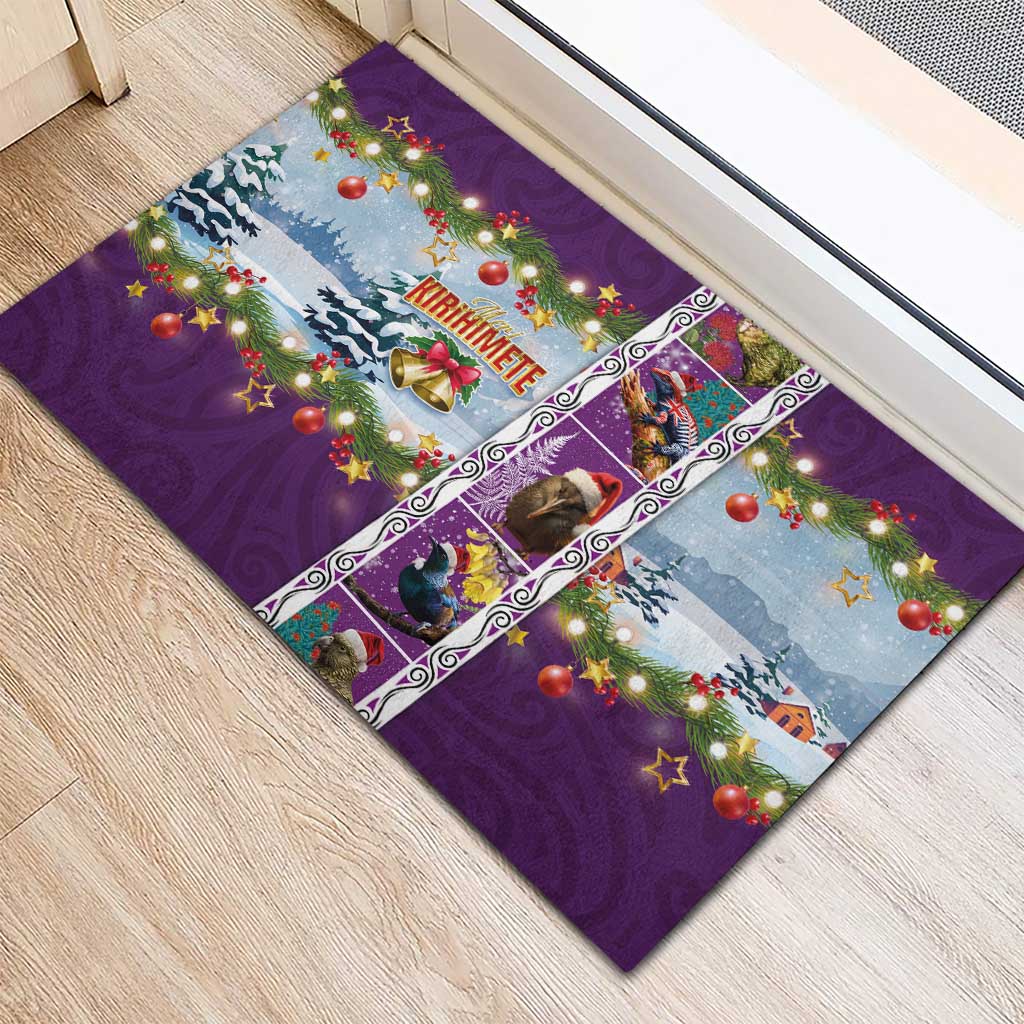 New Zealand Merry Christmas Rubber Doormat Maori Animals, Koru Tattoo - Purple Xmas Style LT03 - Polynesian Pride