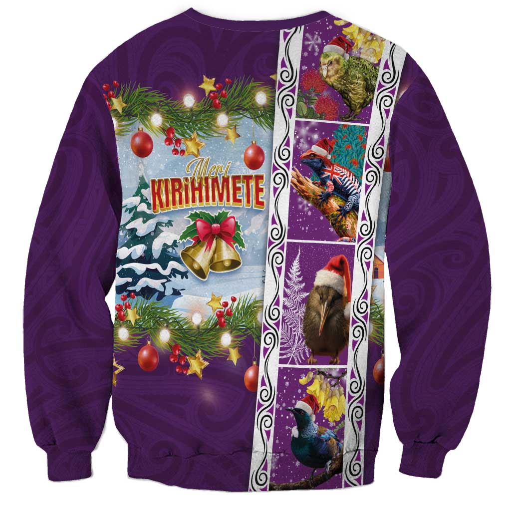 New Zealand Merry Christmas Sweatshirt Maori Animals, Koru Tattoo - Purple Xmas Style LT03 - Polynesian Pride