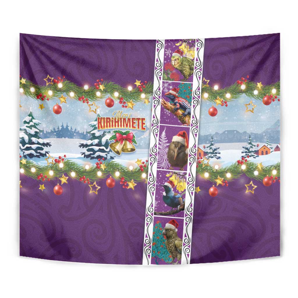 New Zealand Merry Christmas Tapestry Maori Animals, Koru Tattoo - Purple Xmas Style