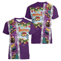 New Zealand Merry Christmas Women V-Neck T-Shirt Maori Animals, Koru Tattoo - Purple Xmas Style LT03 - Polynesian Pride