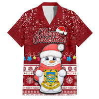 Tuvalu Christmas Family Matching Off Shoulder Short Dress and Hawaiian Shirt Snowman and Tuvalu Coat of Arms Maori Tribal Xmas Style LT03 Dad's Shirt - Short Sleeve Red - Polynesian Pride