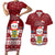 Personalised Tuvalu Christmas Couples Matching Short Sleeve Bodycon Dress and Hawaiian Shirt Snowman and Tuvalu Coat of Arms Maori Tribal Xmas Style LT03 Red - Polynesian Pride