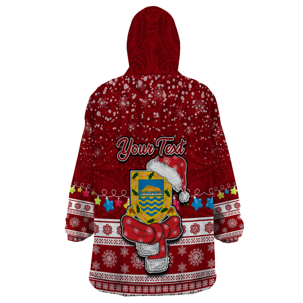 Personalised Tuvalu Christmas Wearable Blanket Hoodie Snowman and Tuvalu Coat of Arms Maori Tribal Xmas Style LT03 - Polynesian Pride