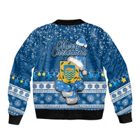 Tuvalu Christmas Bomber Jacket Snowman Hugs Tuvalu Coat of Arms Maori Pattern Blue Style LT03 - Polynesian Pride