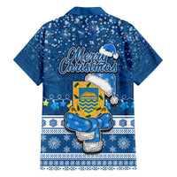 Tuvalu Christmas Family Matching Off Shoulder Long Sleeve Dress and Hawaiian Shirt Snowman Hugs Tuvalu Coat of Arms Maori Pattern Blue Style LT03 - Polynesian Pride