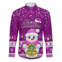 Tuvalu Christmas Family Matching Off Shoulder Maxi Dress and Hawaiian Shirt Snowman Hugs Tuvalu Coat of Arms Maori Pattern Pink Style LT03 Dad's Shirt - Long Sleeve Pink - Polynesian Pride