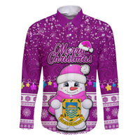 Tuvalu Christmas Family Matching Puletasi Dress and Hawaiian Shirt Snowman Hugs Tuvalu Coat of Arms Maori Pattern Pink Style LT03 Dad's Shirt - Long Sleeve Pink - Polynesian Pride
