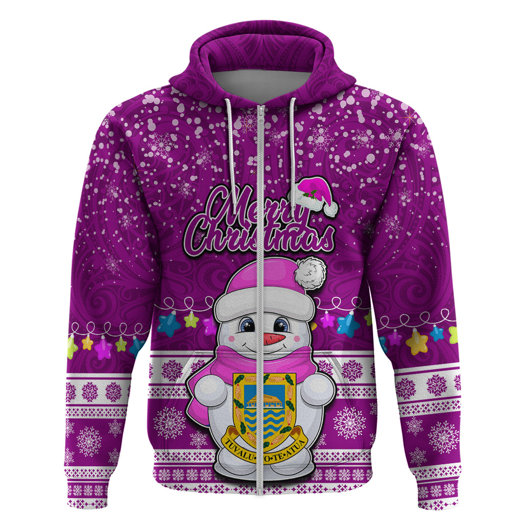 Personalised Tuvalu Christmas Hoodie Snowman Hugs Tuvalu Coat of Arms Maori Pattern Pink Style LT03 - Polynesian Pride