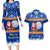 Marshall Islands Christmas Couples Matching Long Sleeve Bodycon Dress and Hawaiian Shirt Santa Claus and Coat of Arms Mix Polynesian Xmas Style LT03 Blue - Polynesian Pride