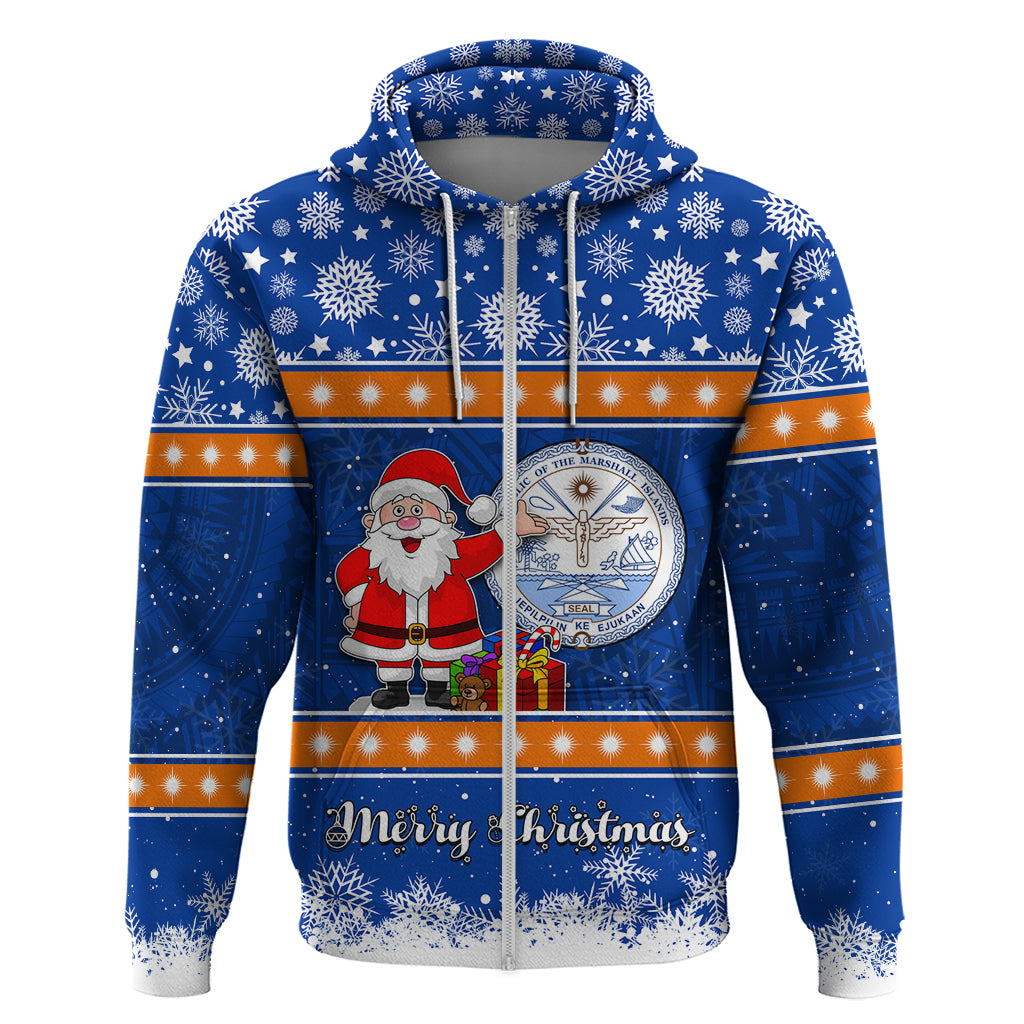 Marshall Islands Christmas Hoodie Santa Claus and Coat of Arms Mix Polynesian Xmas Style LT03 - Polynesian Pride
