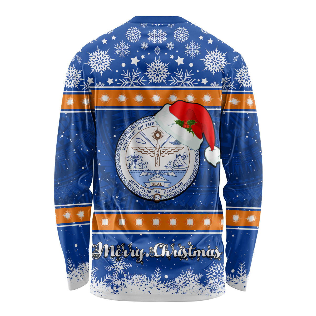 Marshall Islands Christmas Long Sleeve Shirt Santa Claus and Coat of Arms Mix Polynesian Xmas Style LT03 - Polynesian Pride
