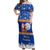 Marshall Islands Christmas Off Shoulder Maxi Dress Santa Claus and Coat of Arms Mix Polynesian Xmas Style LT03 Women Blue - Polynesian Pride