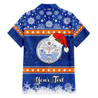 Personalised Marshall Islands Christmas Family Matching Off Shoulder Short Dress and Hawaiian Shirt Santa Claus and Coat of Arms Mix Polynesian Xmas Style LT03 - Polynesian Pride