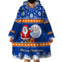 Personalised Marshall Islands Christmas Wearable Blanket Hoodie Santa Claus and Coat of Arms Mix Polynesian Xmas Style LT03 - Polynesian Pride