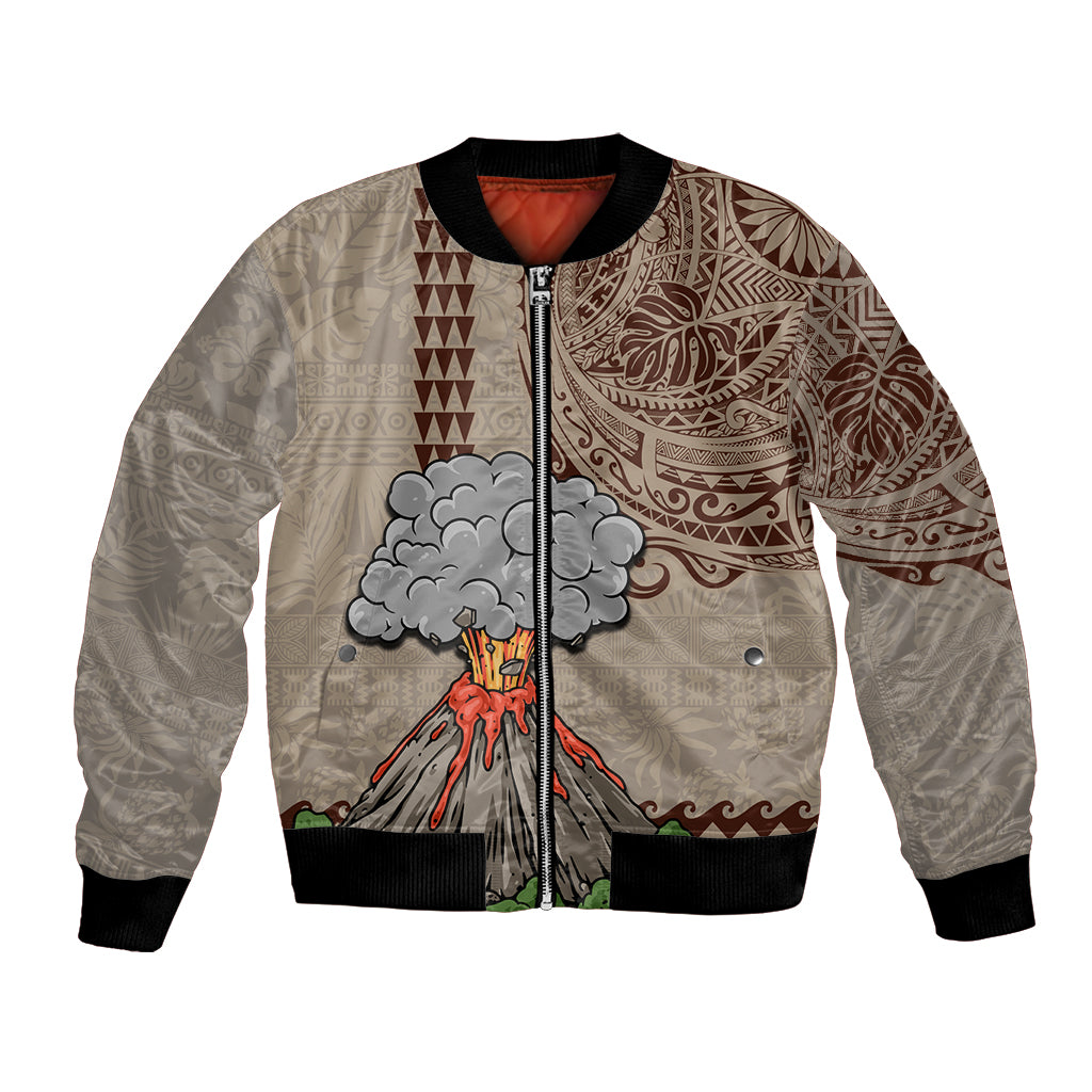 Hawaii Bomber Jacket Aloha Volcano Mix Kakau Hawaiian Tribal LT03 Unisex Beige - Polynesian Pride