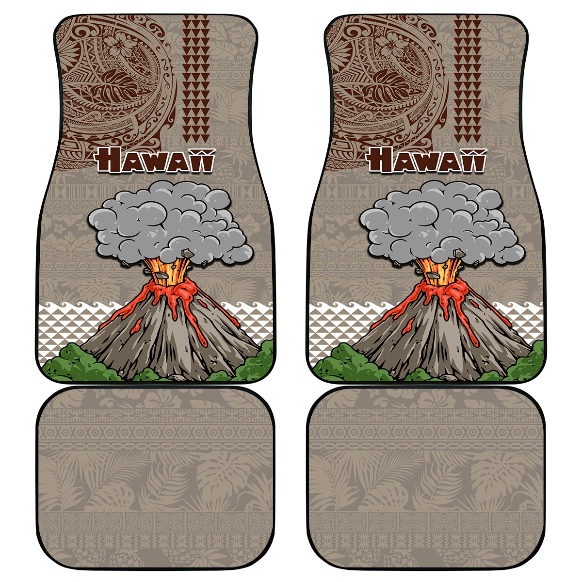 Hawaii Car Mats Aloha Volcano Mix Kakau Hawaiian Tribal LT03 Beige - Polynesian Pride