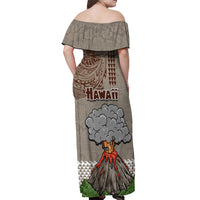 Hawaii Off Shoulder Maxi Dress Aloha Volcano Mix Kakau Hawaiian Tribal LT03 - Polynesian Pride