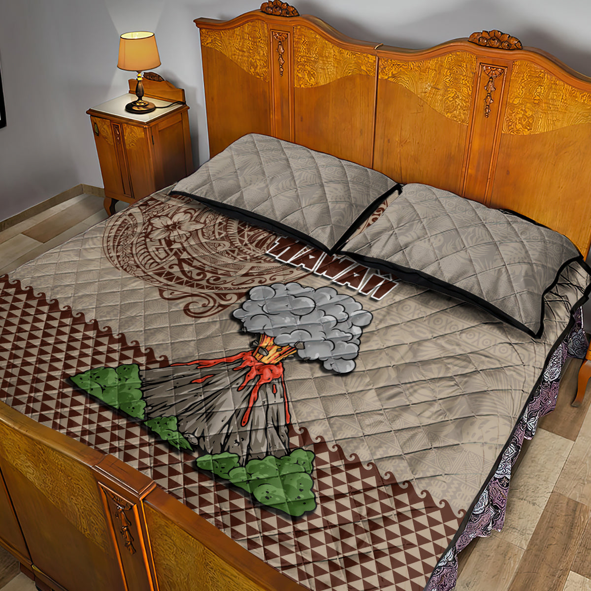 Hawaii Quilt Bed Set Aloha Volcano Mix Kakau Hawaiian Tribal LT03 - Polynesian Pride