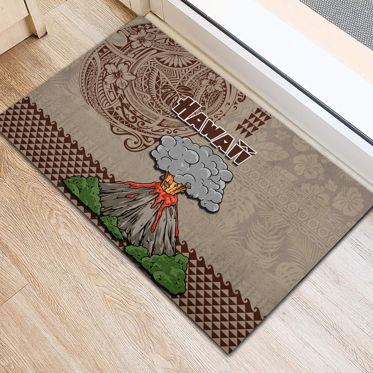 Hawaii Rubber Doormat Aloha Volcano Mix Kakau Hawaiian Tribal LT03 - Polynesian Pride