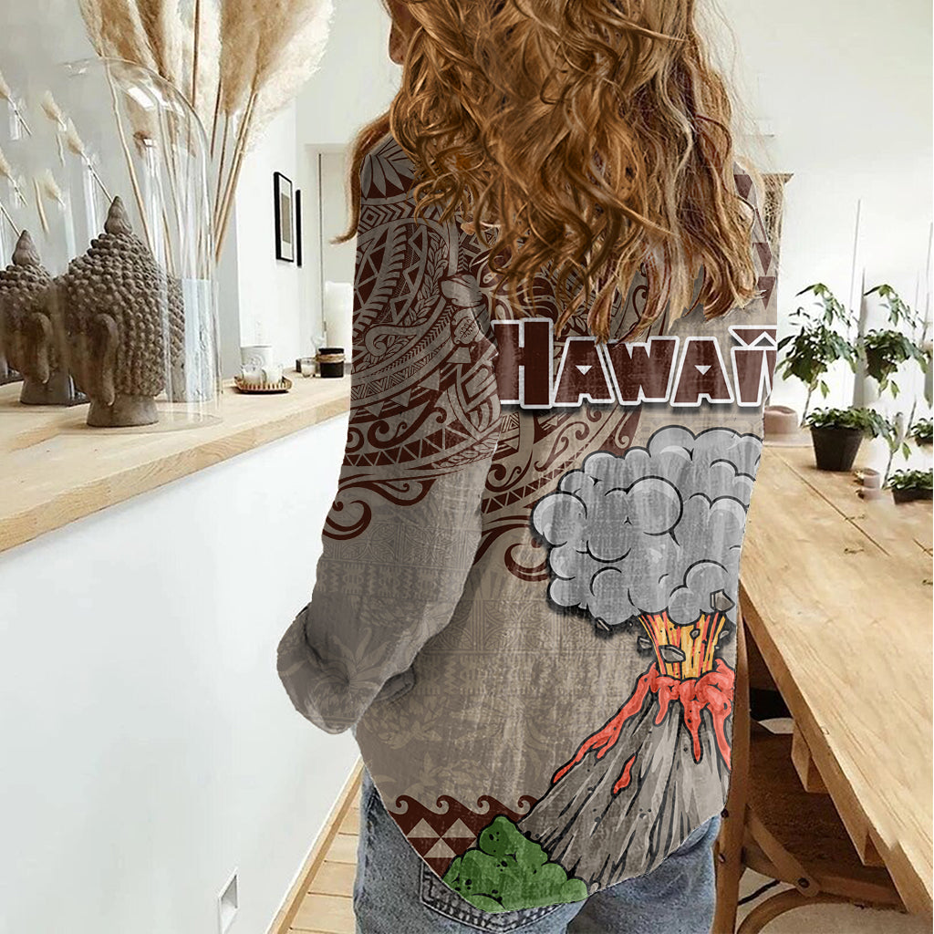 Hawaii Women Casual Shirt Aloha Volcano Mix Kakau Hawaiian Tribal LT03 - Polynesian Pride