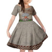 Aloha Volcano Custom Family Matching Short Sleeve Bodycon Dress and Hawaiian Shirt Mix Hawaiian Kakau Tribal LT03 Daughter's Dress Beige - Polynesian Pride