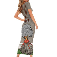 Aloha Volcano Custom Family Matching Short Sleeve Bodycon Dress and Hawaiian Shirt Mix Hawaiian Kakau Tribal LT03 - Polynesian Pride