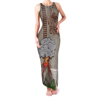 Aloha Volcano Custom Family Matching Tank Maxi Dress and Hawaiian Shirt Mix Hawaiian Kakau Tribal LT03 Mom's Dress Beige - Polynesian Pride