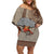 Aloha Volcano Custom Off Shoulder Short Dress Mix Hawaiian Kakau Tribal LT03 Women Beige - Polynesian Pride