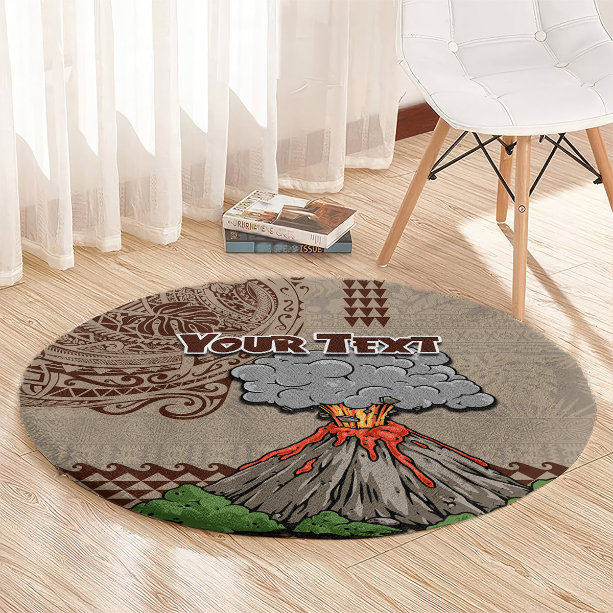 Aloha Volcano Custom Round Carpet Mix Hawaiian Kakau Tribal LT03 - Polynesian Pride