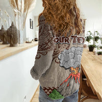 Aloha Volcano Custom Women Casual Shirt Mix Hawaiian Kakau Tribal LT03 - Polynesian Pride