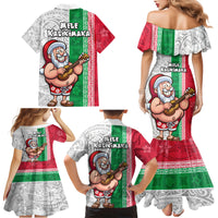 Hawaii Mele Kalikimaka Family Matching Mermaid Dress and Hawaiian Shirt Santa Playing Ukele Mix Kakau Pattern Xmas Style LT03 - Polynesian Pride