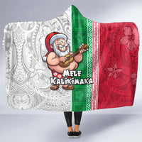 Hawaii Mele Kalikimaka Hooded Blanket Santa Playing Ukele Mix Kakau Pattern Xmas Style LT03 - Polynesian Pride
