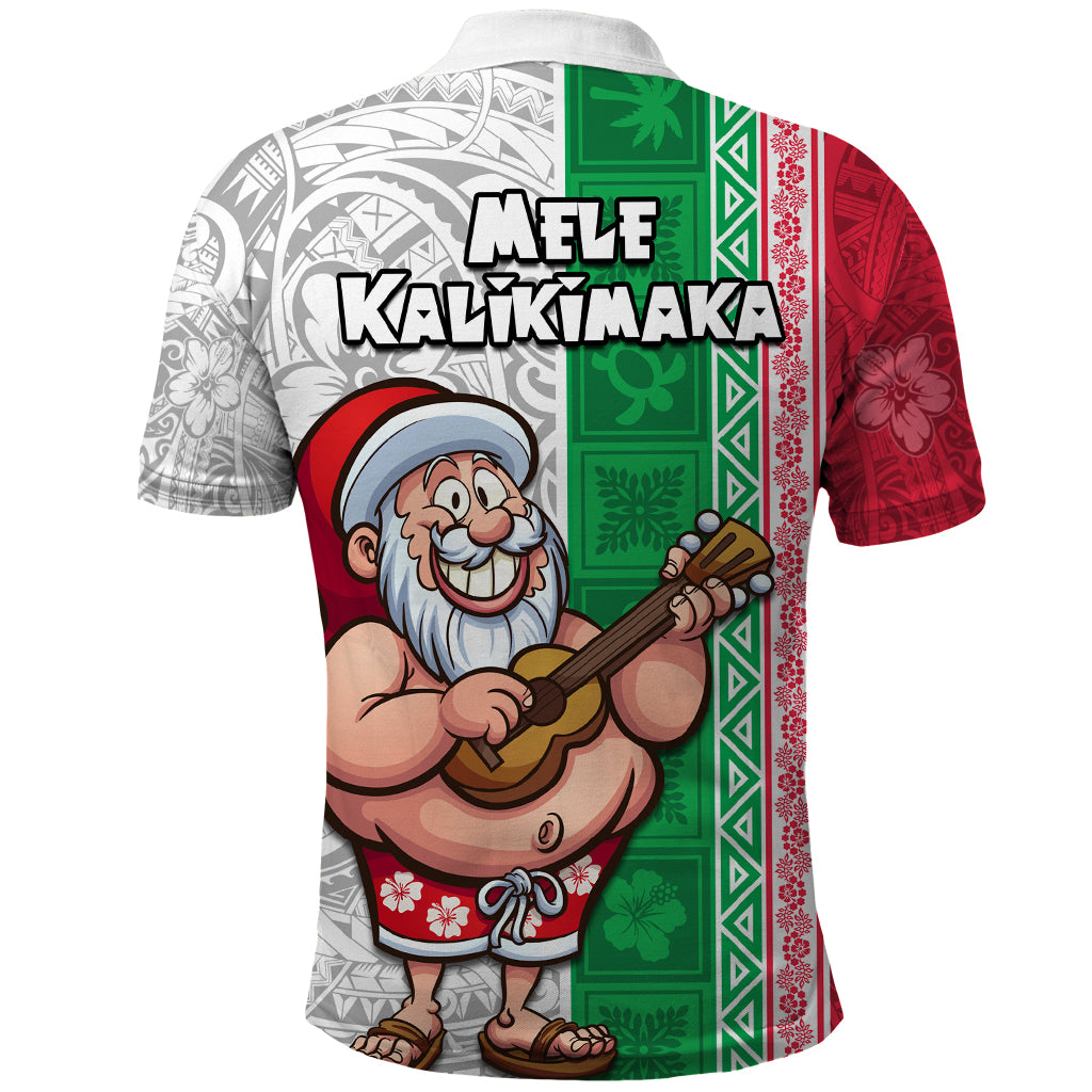 Hawaii Mele Kalikimaka Polo Shirt Santa Playing Ukele Mix Kakau Pattern Xmas Style LT03 - Polynesian Pride