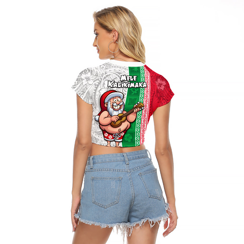 Hawaii Mele Kalikimaka Raglan Cropped T Shirt Santa Playing Ukele Mix Kakau Pattern Xmas Style LT03 - Polynesian Pride